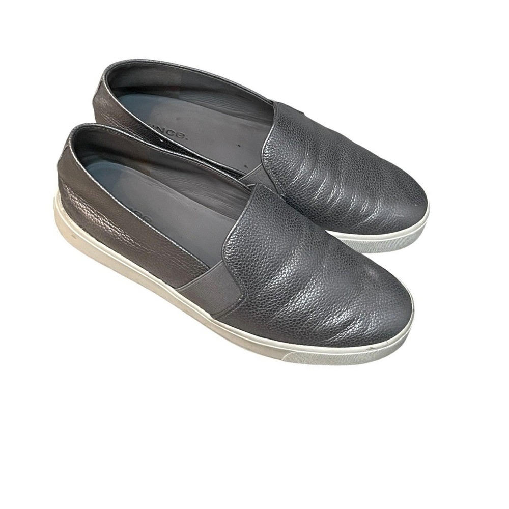 Vince Slip On Sneakers Womens S 9 Pewter Metallic Leather Excellent Pebbled Flat